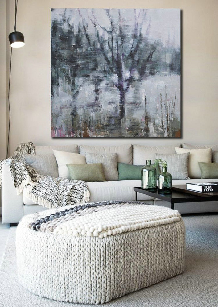 Extra Large 72" Acrylic Painting,Oversized Abstract Landscape Oil Painting,Large Abstract Wall Art,White,Black,Gray.etc